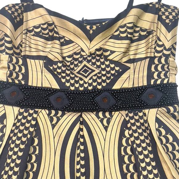 Nanette Lepore Black & Gold Beaded Linen Silk Indochine Dress Size 2 - Picture 9 of 15